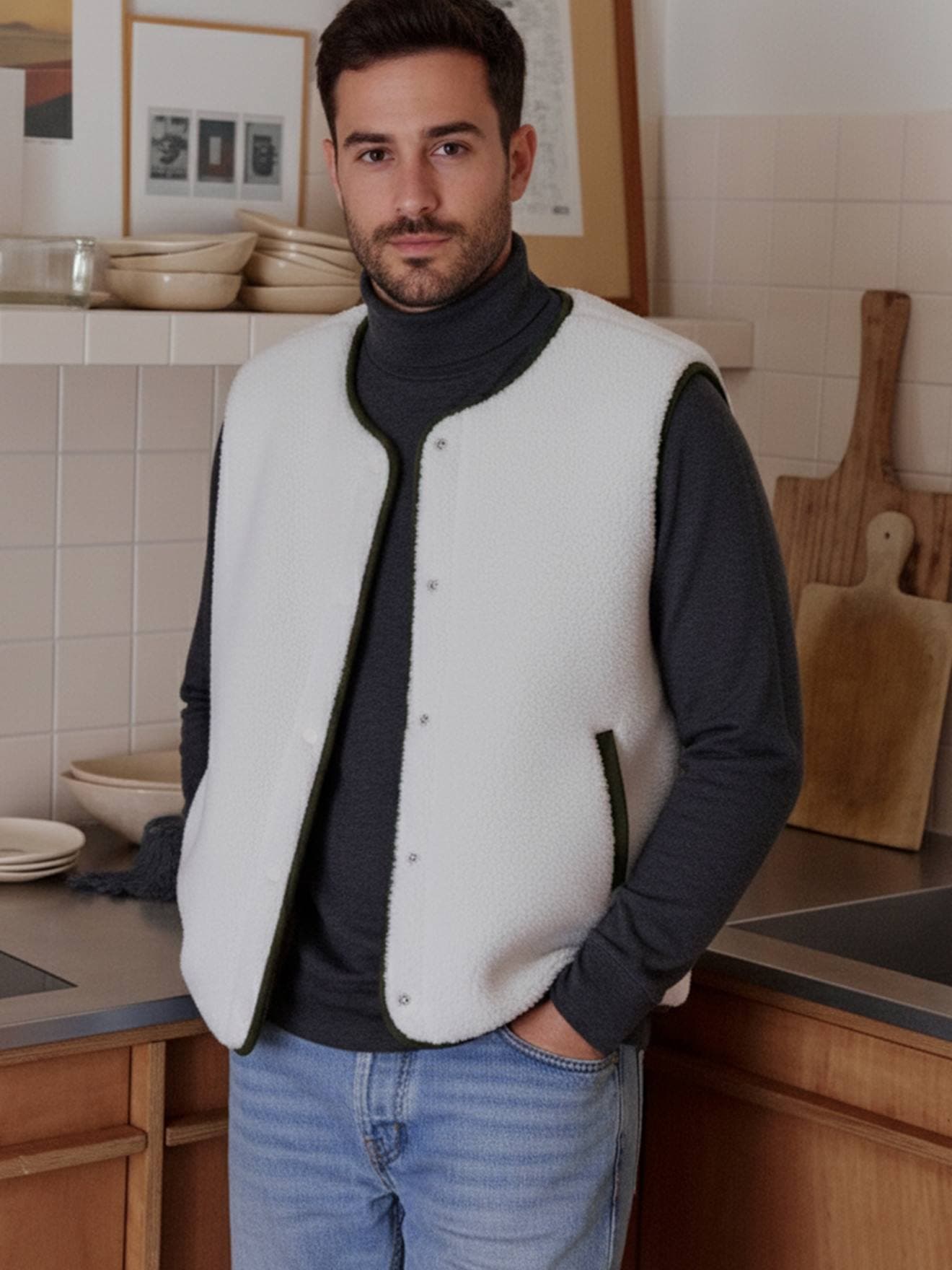 Gilet réversible homme en sherpa et velours côtelé - image 2