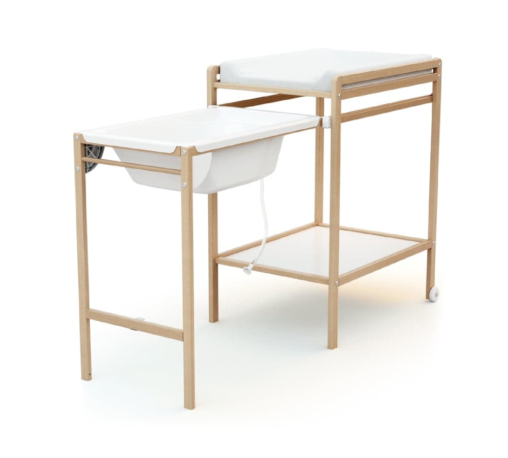 Table à Langer avec baignoire en bois de hêtre verni Essentiel