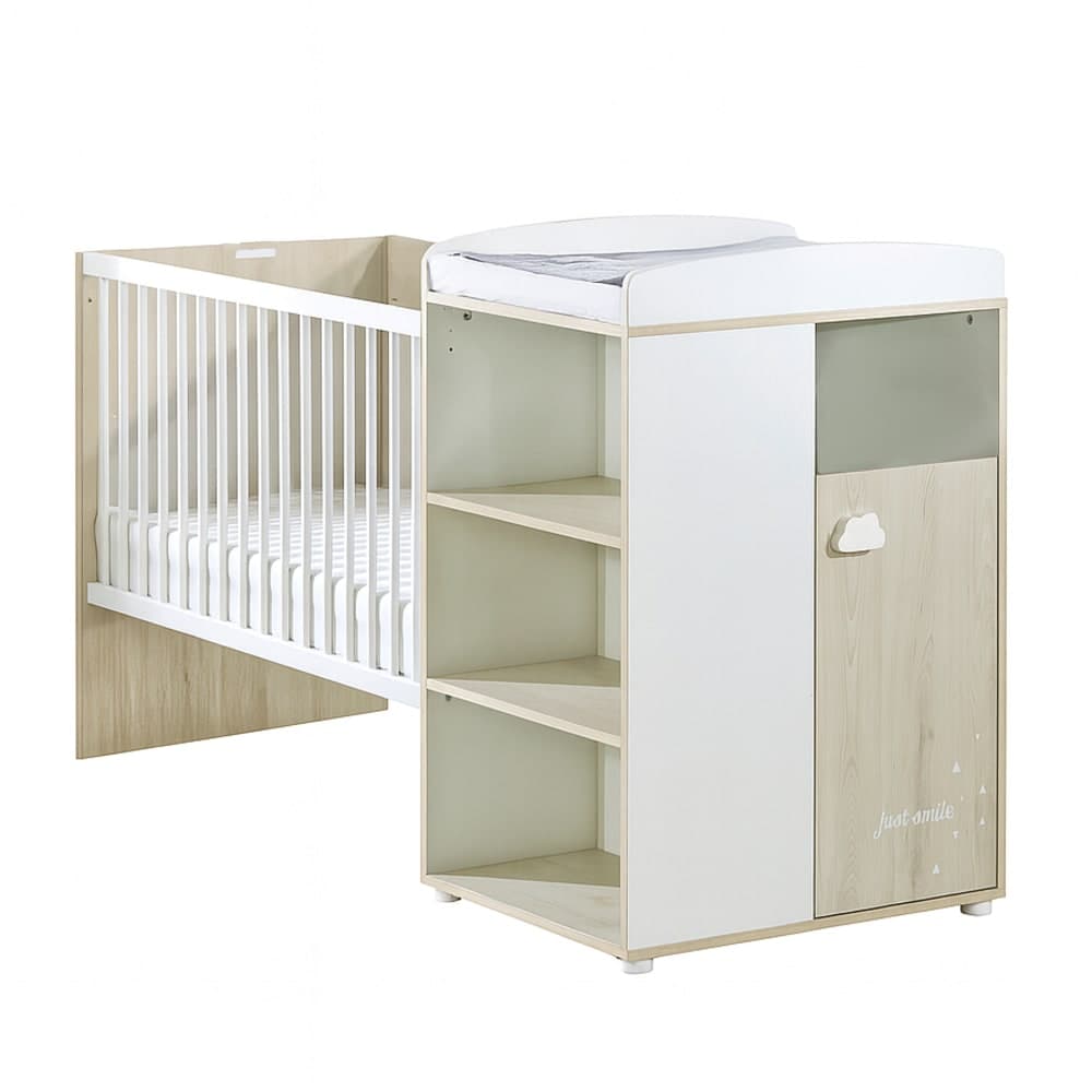 Lit bébé combiné évolutif Smile hêtre cendré (60 x 120 cm)