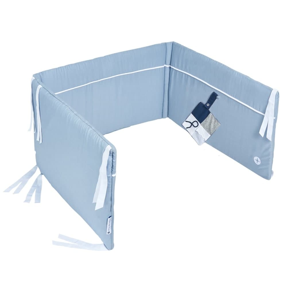 Tour de lit bébé coton bleu 180 cm