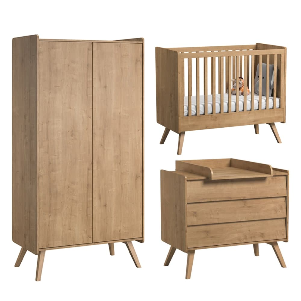Chambre bébé : Trio - lit bébé 60x120 commode armoire beige
