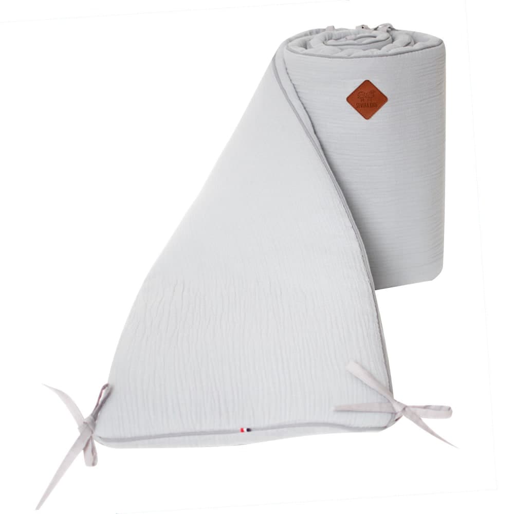 Tour de lit bébé gaze de coton gris clair 210x30 cm