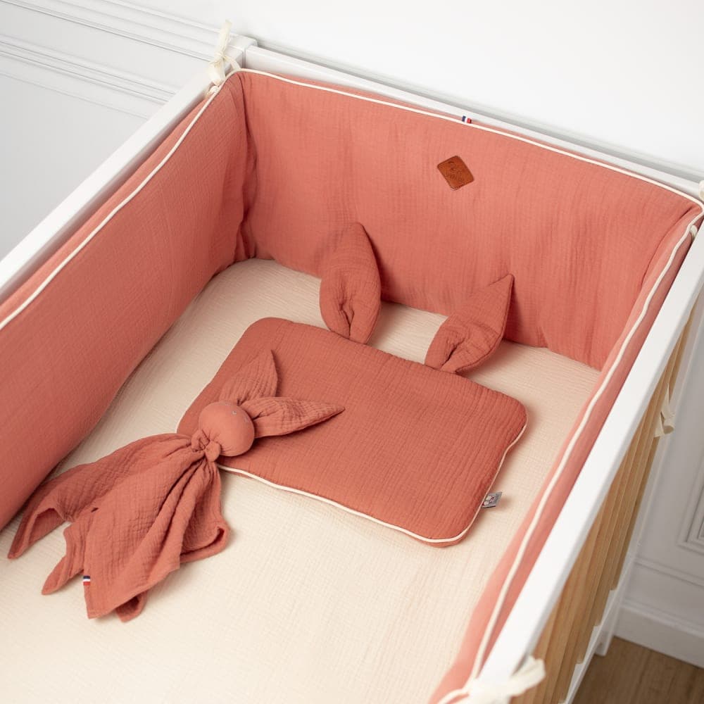 Tour de lit bébé universel gaze de coton terracotta 210x30 cm - image 3