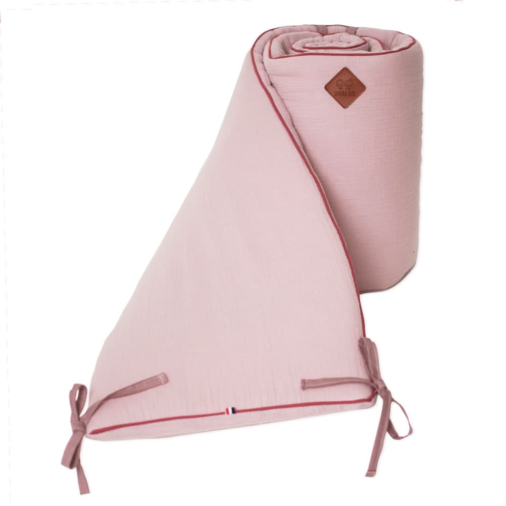 Tour de lit bébé universel gaze de coton rose 210x30 cm
