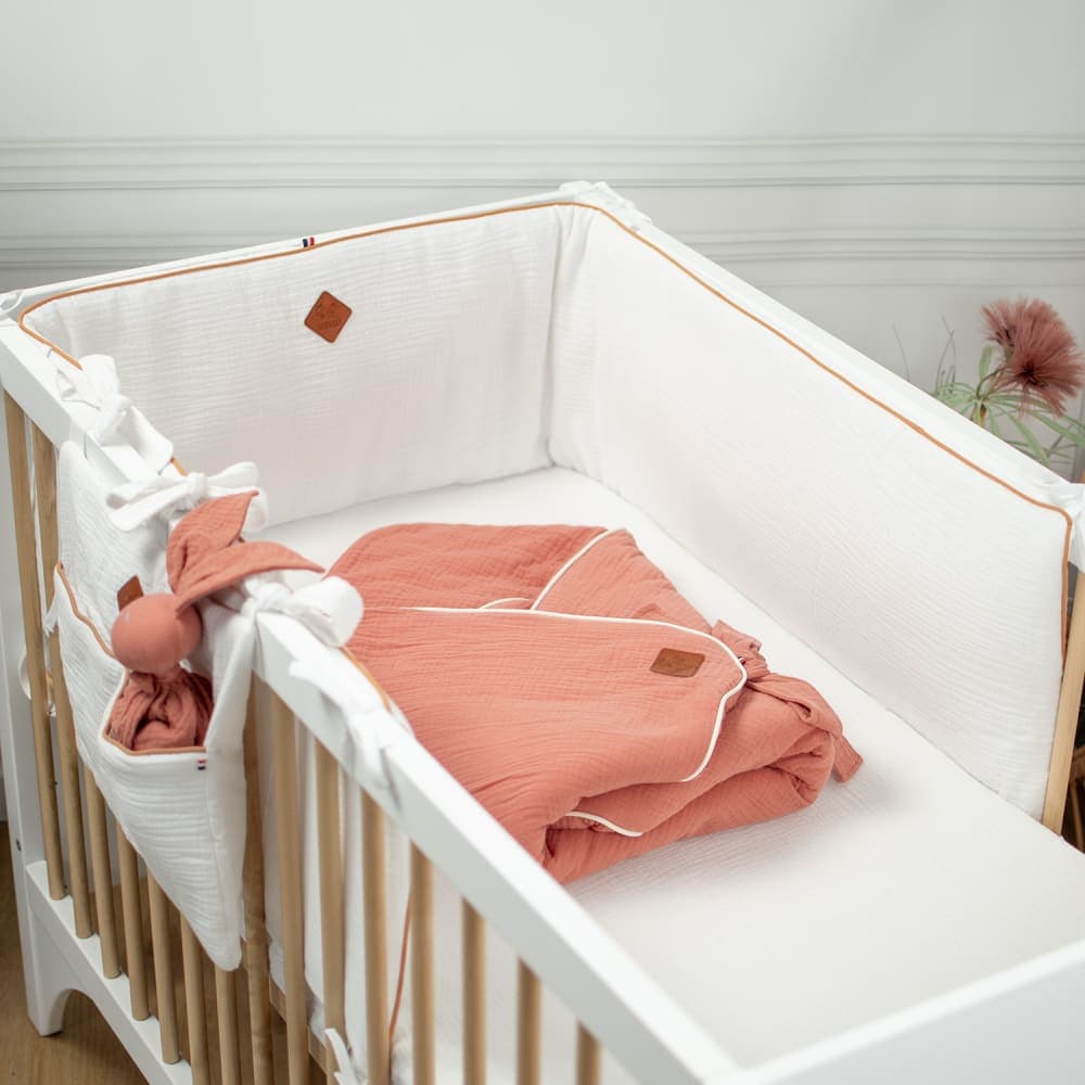 Tour de lit bébé universel gaze de coton blanc 210x30 cm - image 2