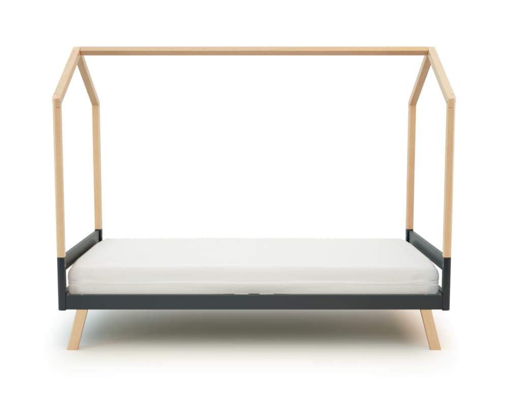 Lit cabane bébé évolutif Gris Graphite et Hêtre Verni 70 x 140 cm - image 2