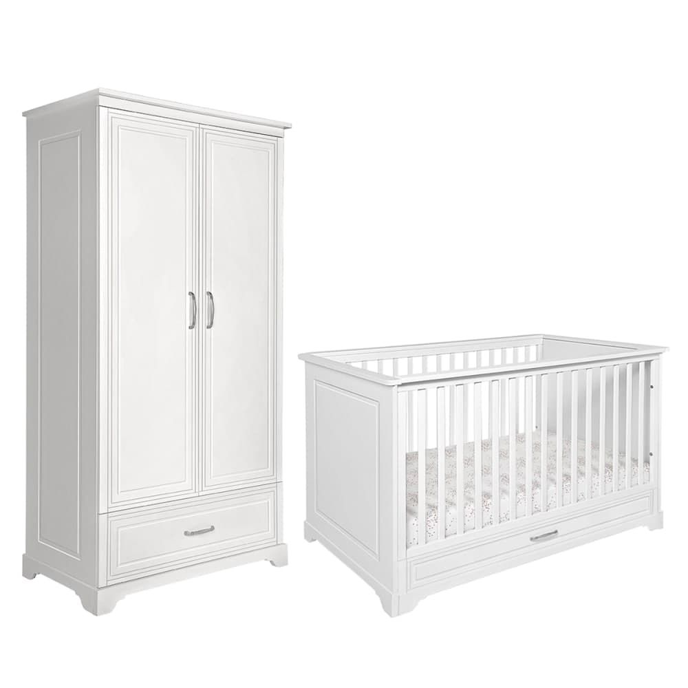 Chambre bébé : Duo - Lit évolutif 70x140 armoire 2 portes blanc