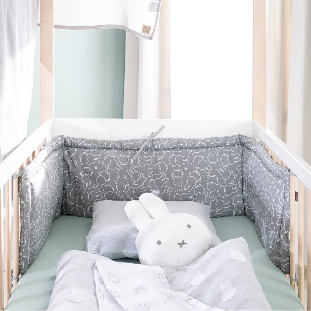 Tour de lit bébé lapin 170 cm en coton respirant gris - image 2