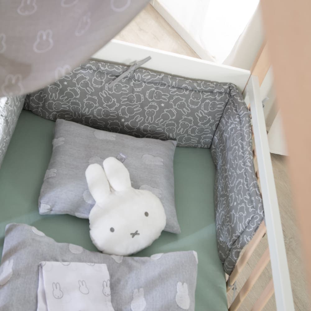Tour de lit bébé lapin 170 cm en coton respirant gris - image 3