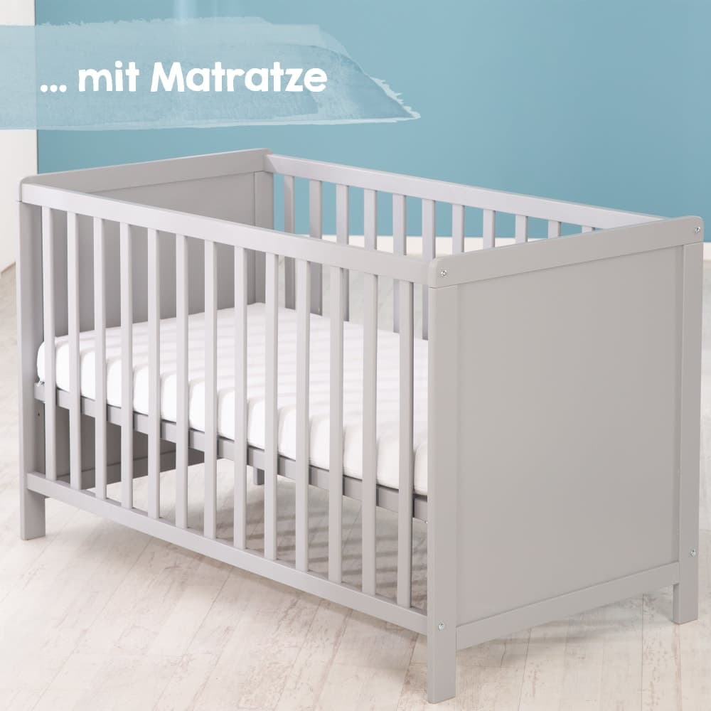 Lit bébé 60 x 120 cm taupe avec matelas - image 3