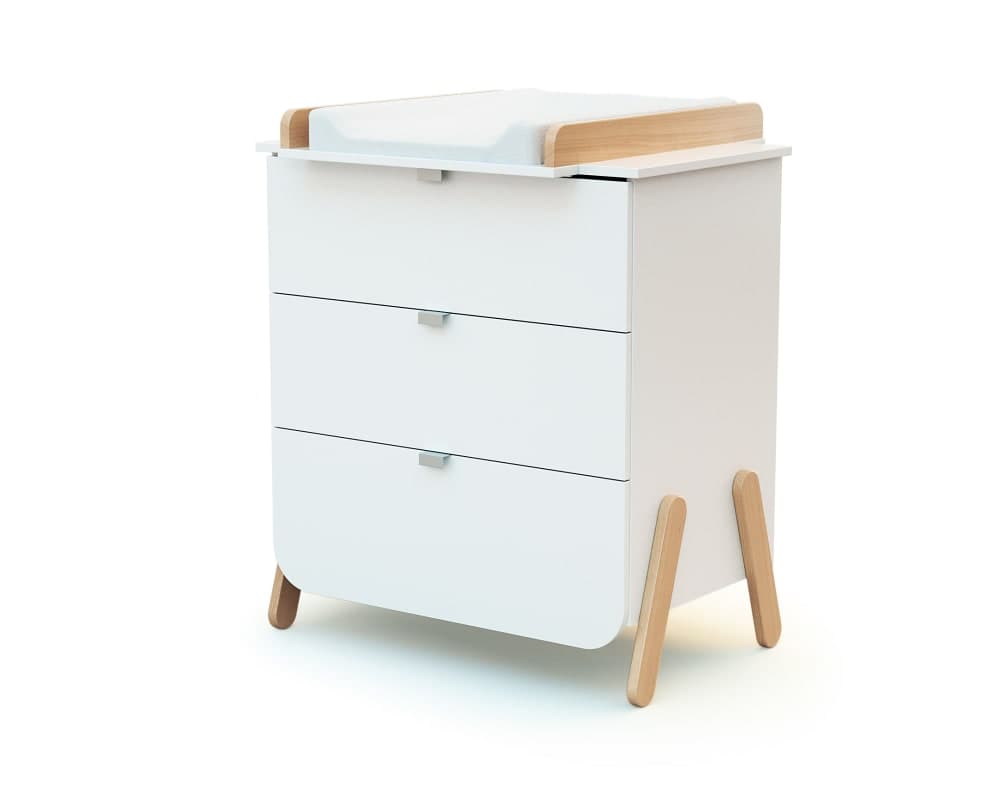 Lit bébé évolutif, commode à langer et armoire Blanc Hêtre Verni - image 3
