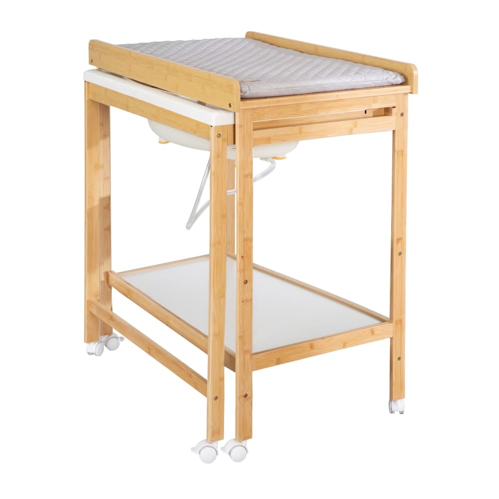 Table à langer avec baignoire et matelas gris en bois bicolore - image 3