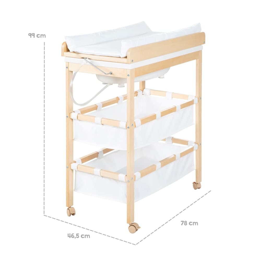 Table à langer avec baignoire et matelas blanc en bois nature - image 3