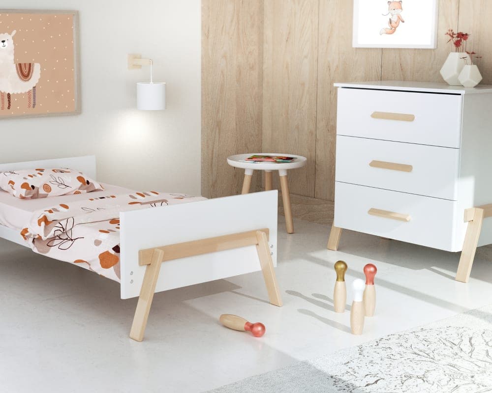 Chambre bébé lit, commode à langer 3 Tiroirs + armoire en bois - image 3