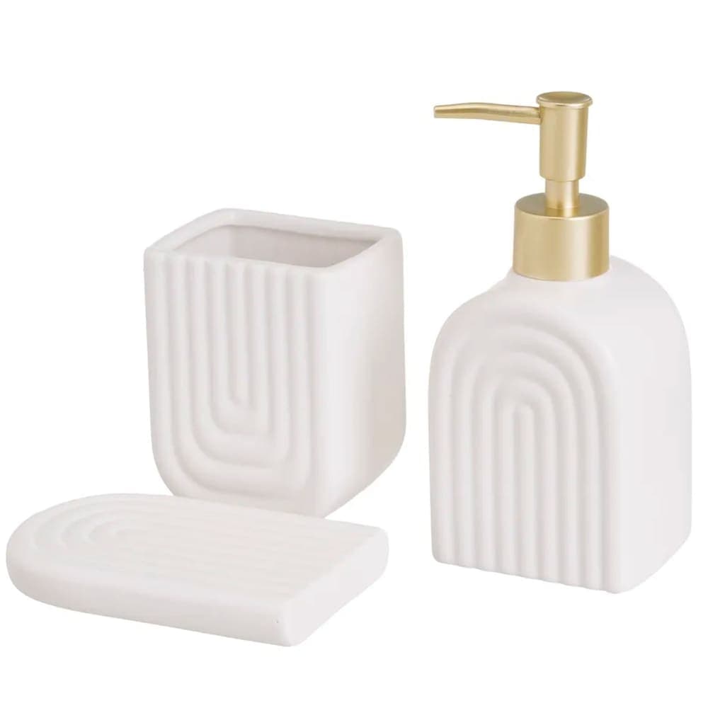 Set salle de bain céramique blanc et doré élégant