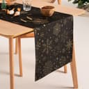 Chemin de table de Noël en coton jacquard noir et or 45x135 cm