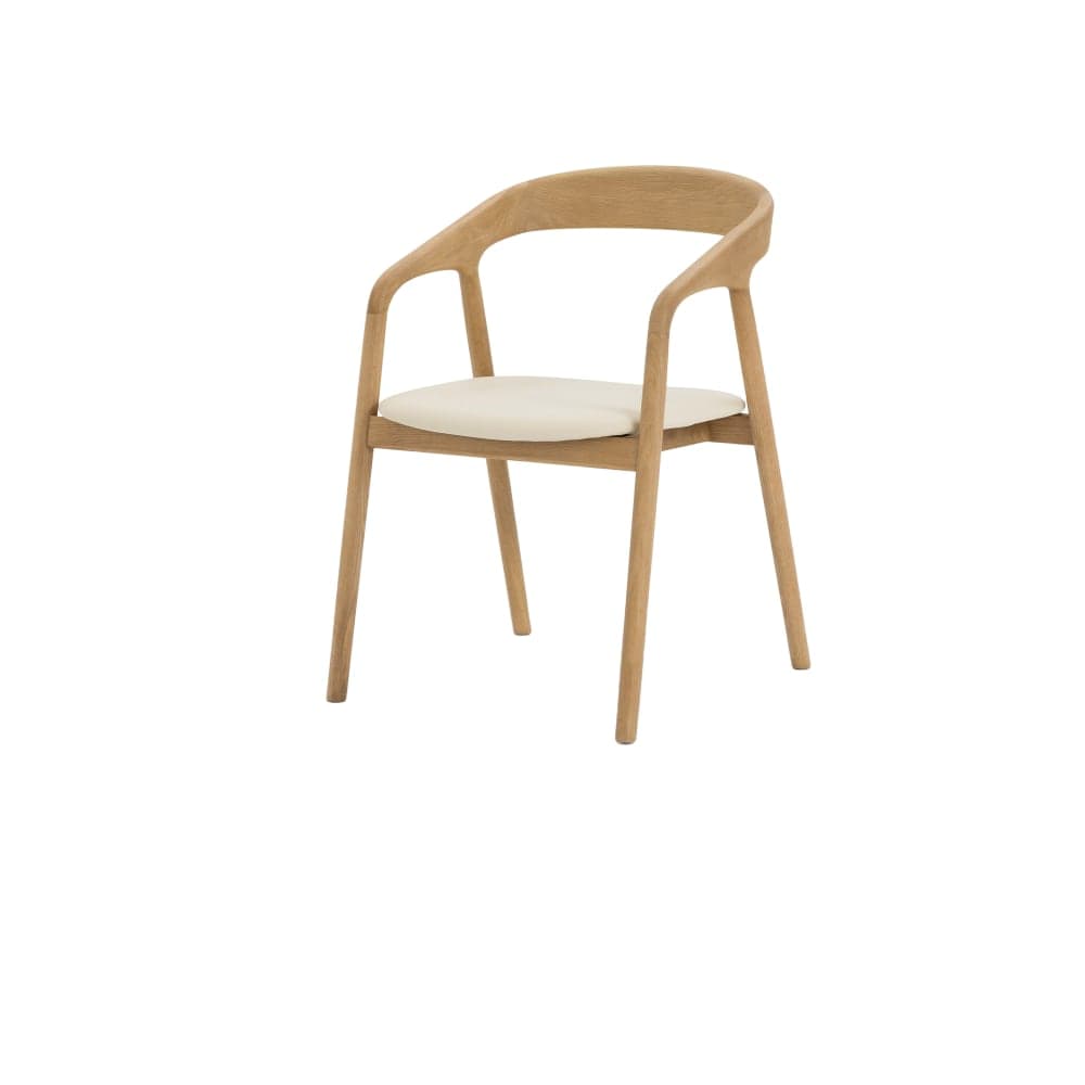 Chaise en chêne massif, cuir vegan beige