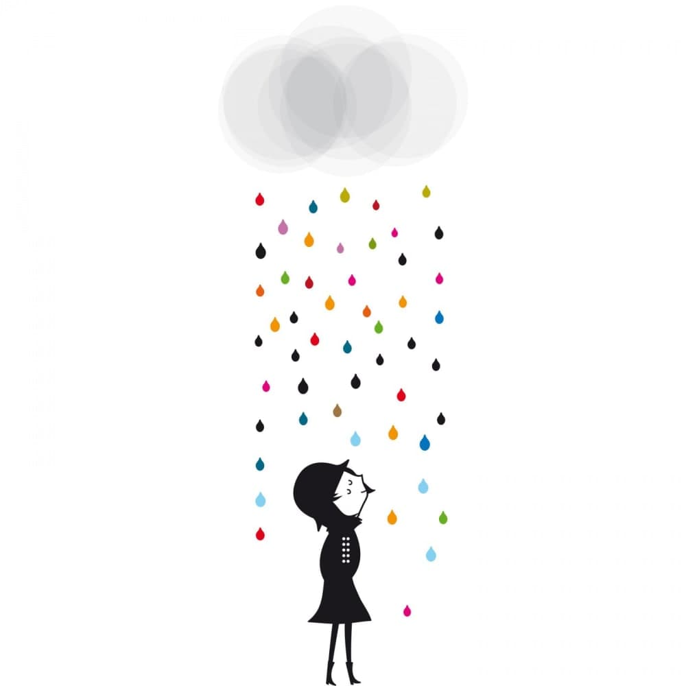Stickers muraux enfant mademoiselle sous la pluie autocollants