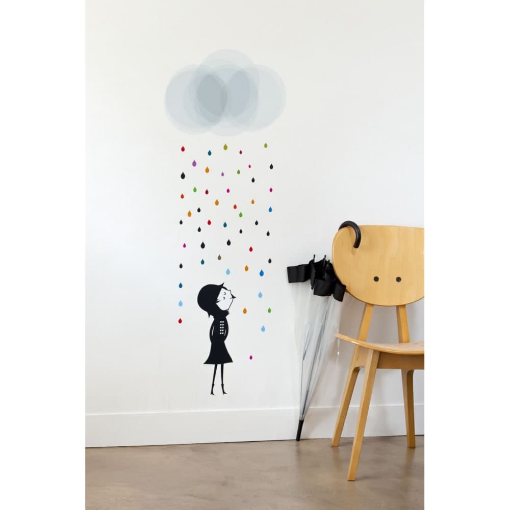 Stickers muraux enfant mademoiselle sous la pluie autocollants - image 2