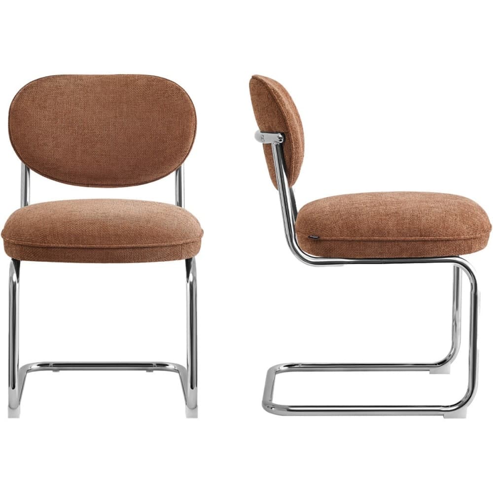 Lot de 2 chaises de salle à manger chromées en chenille terracotta