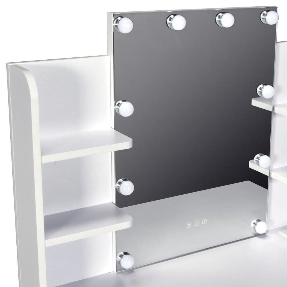 Coiffeuse avec miroir 2 tiroirs et tabouret blanc - image 3
