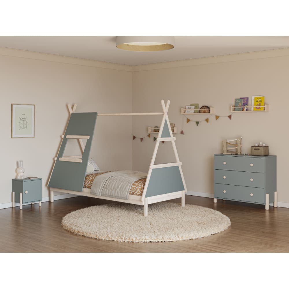 Lit cabane couchage 90x200 cm avec fenêtre intégrée - Vert - image 3