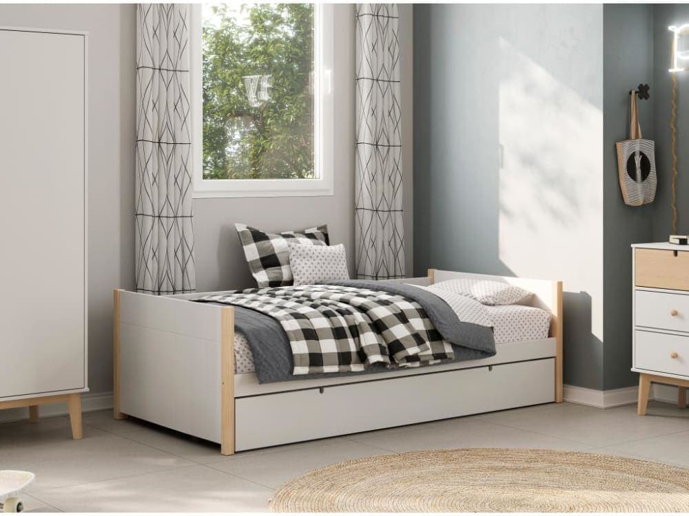 Lit gigogne pin naturel clair, blanc 90 x 190 cm - image 2