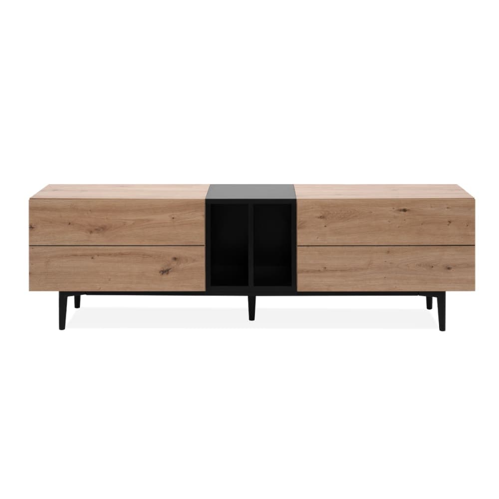 Meuble TV 2 abattants et 2 niches effet chêne noir L160 cm