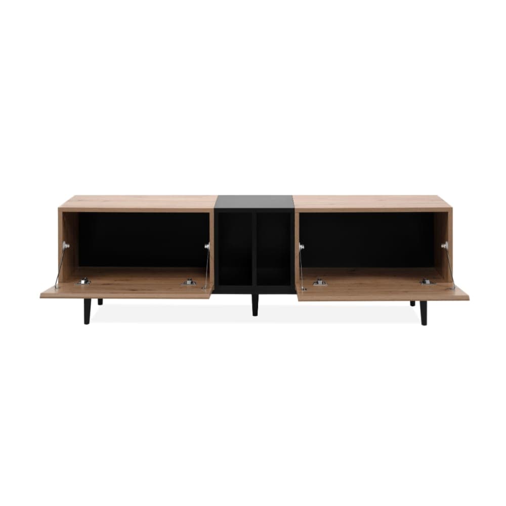 Meuble TV 2 abattants et 2 niches effet chêne noir L160 cm - image 3