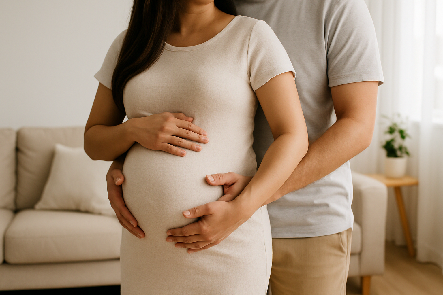 Couple tenant un ventre de femme enceinte